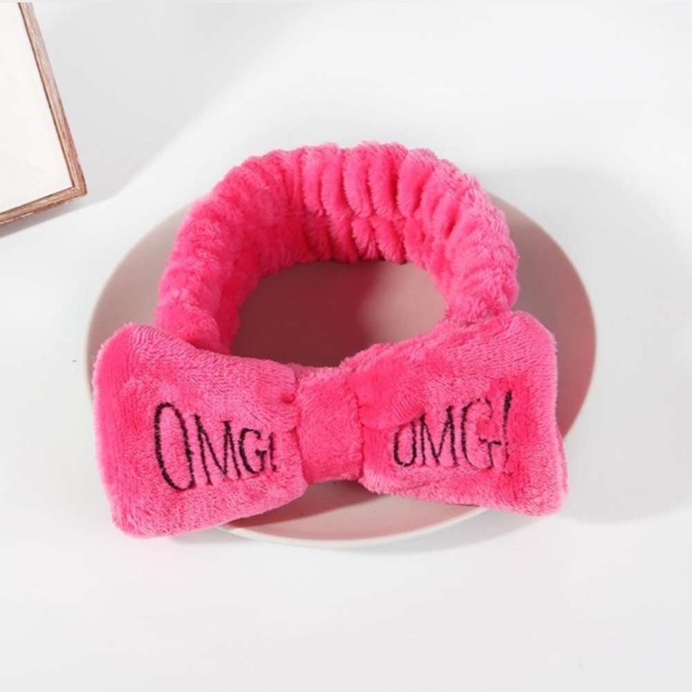 Pink Fleece Bow Hairbands Cotton Turban Headband Hair Accessory Makeup hair wrap